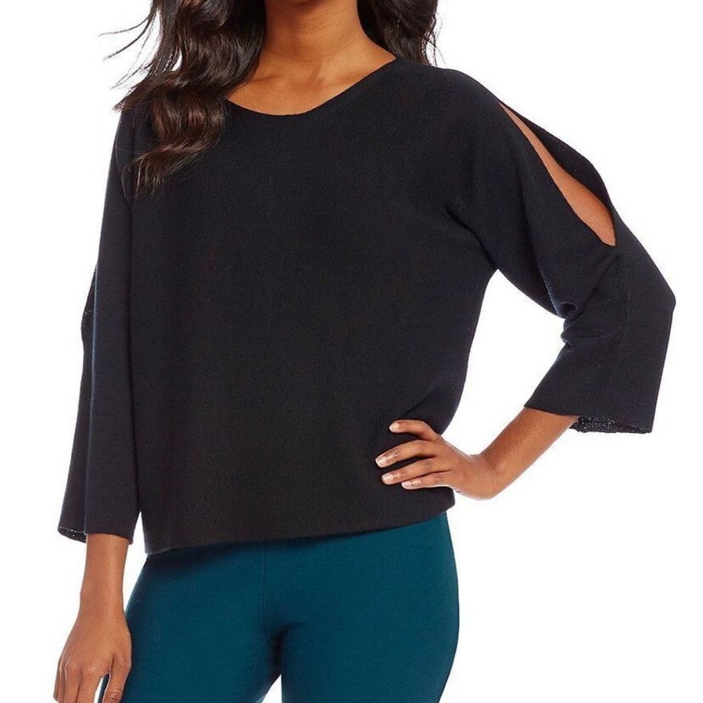 NWT Eileen Fisher Black Fine Merino Bateau Neck Top
